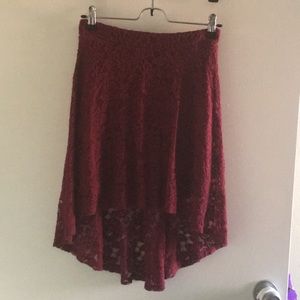 Maroon lace high-low skirt